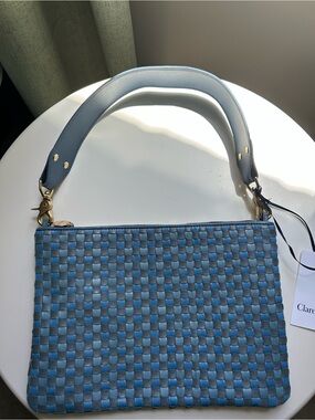 Clare V. Blue Checker Flat Clutch Purse